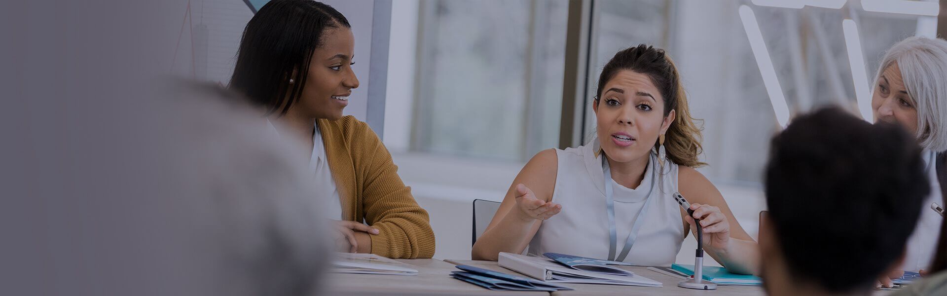 Image of person speaking animatedly in a meeting